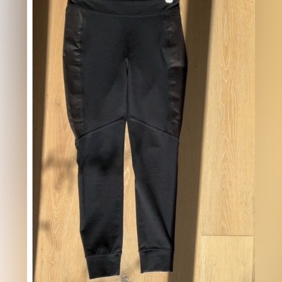 Free people large riding joggers pants black with brown faux suede side panels - Picture 1 of 3